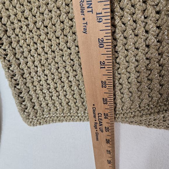 Massimo Dutti Cardigan Sweater XL Gold Metallic Open Knit Long Sleeve Old Money - Picture 14 of 16